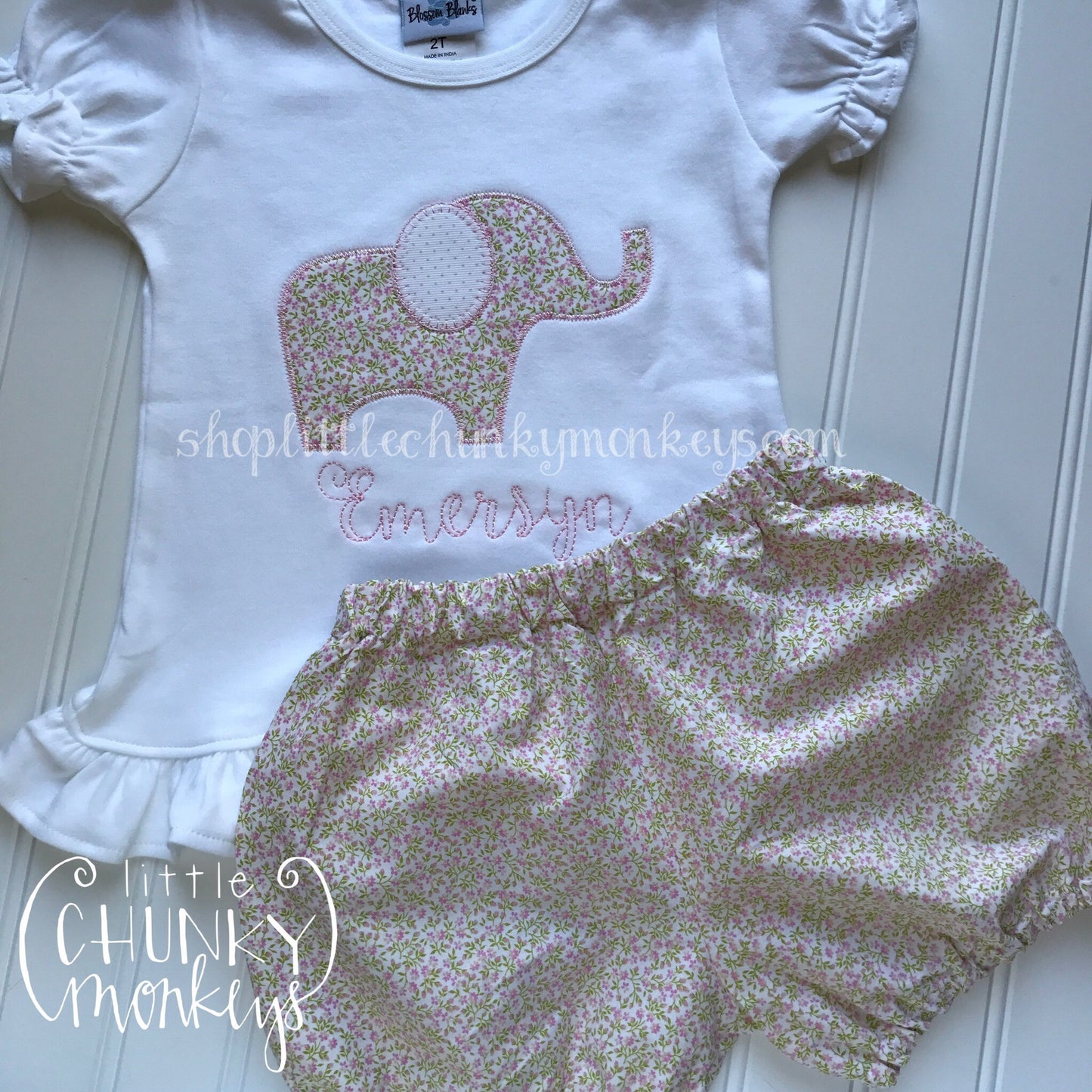 Girl Shirt - Floral Elephant Applique