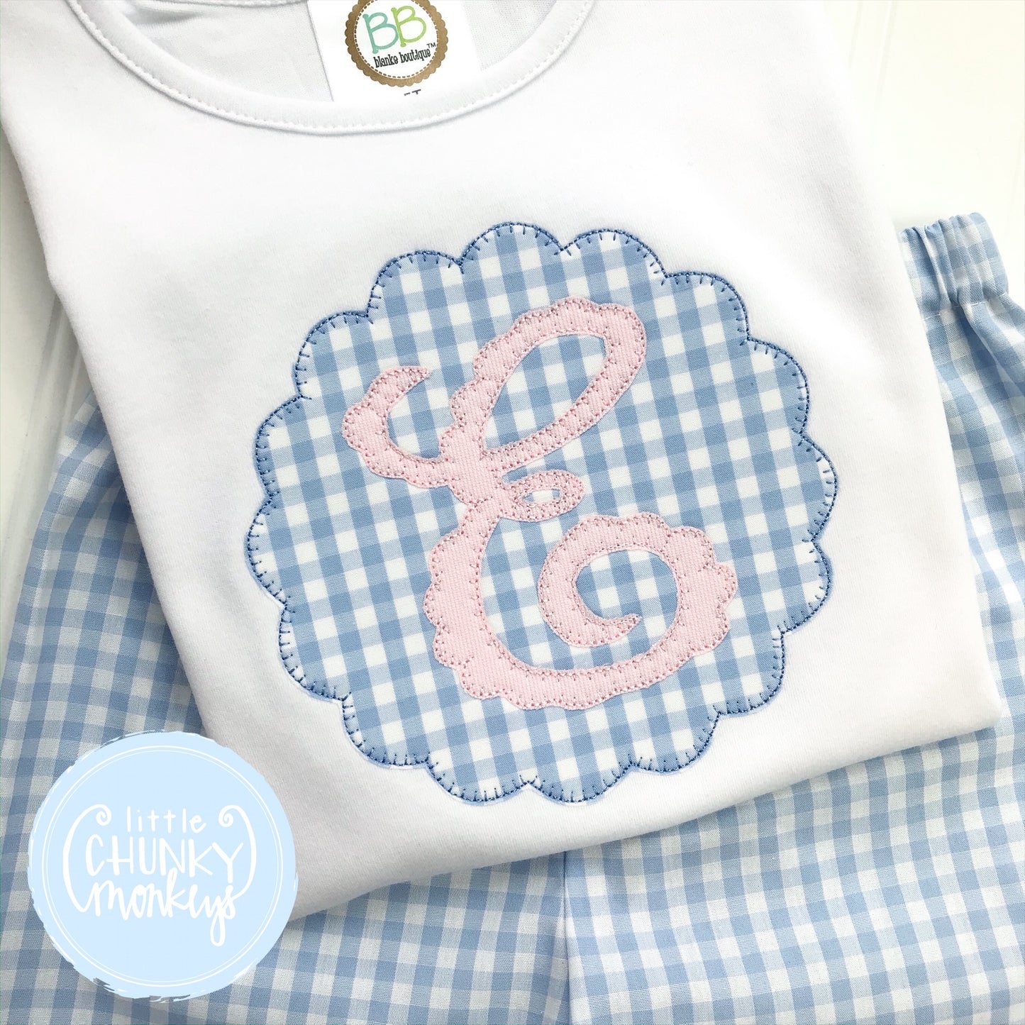 Girl Shirt - Scallop Applique Patch Initial
