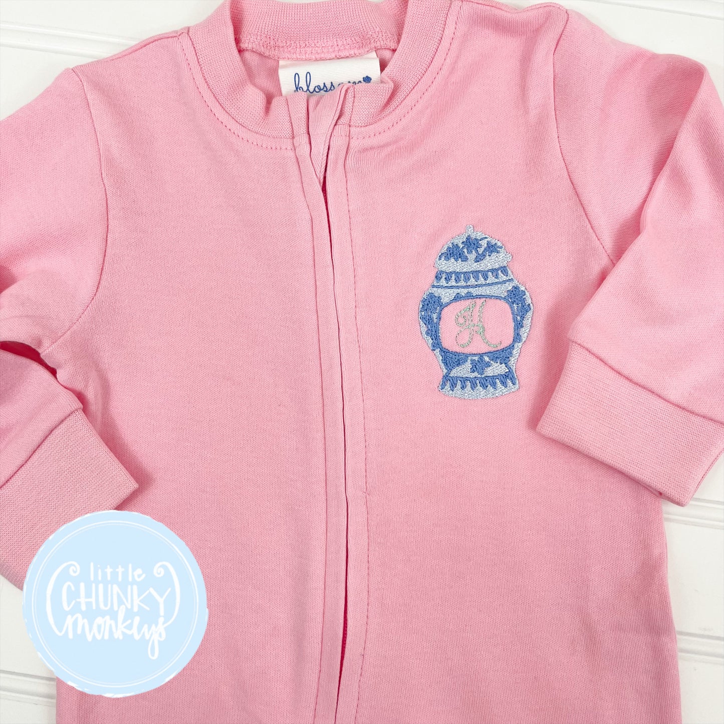 Pink Footed Romper - Chinoiserie Jar