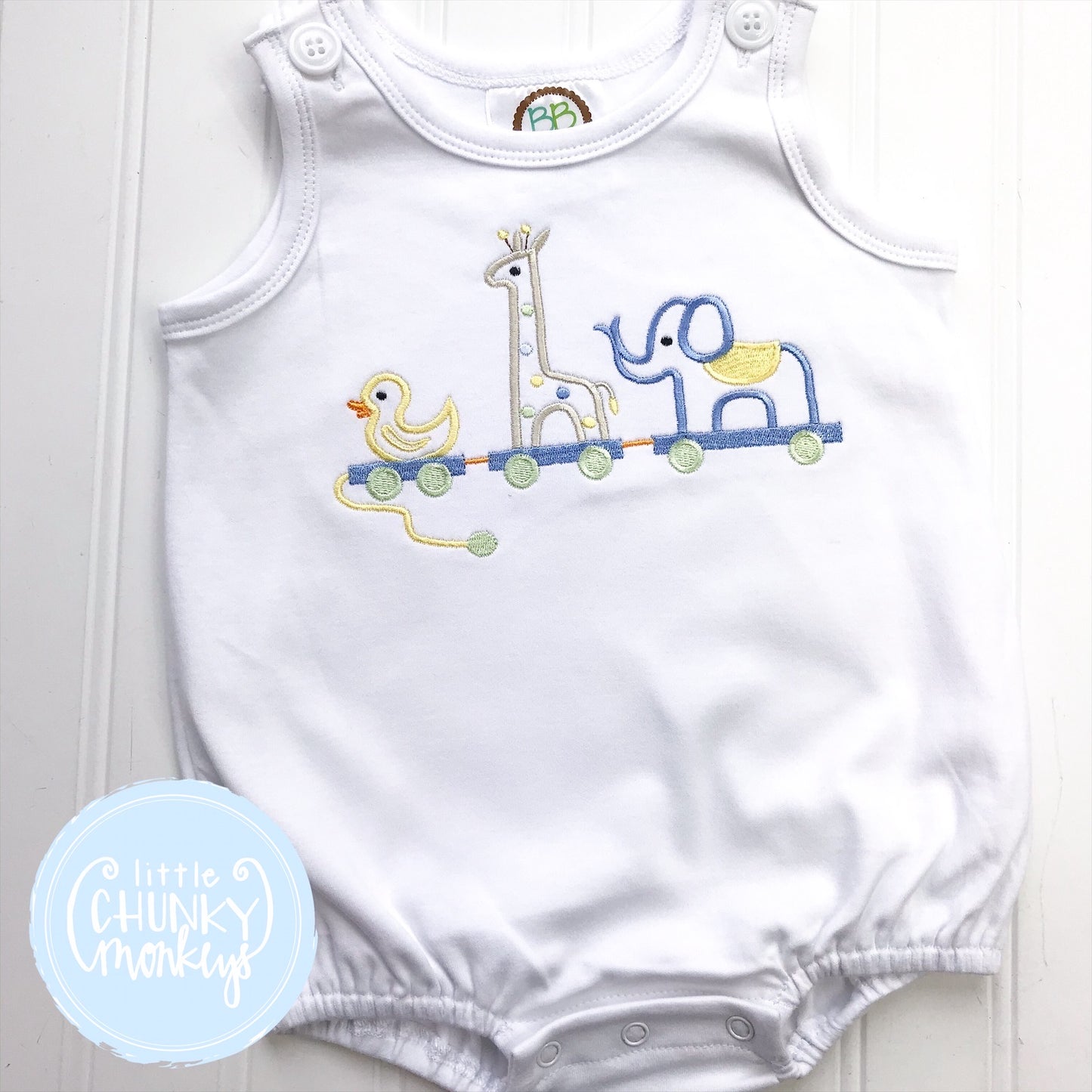 Boy Sun Bubble - Embroidered Animal Trio on White Sun Bubble