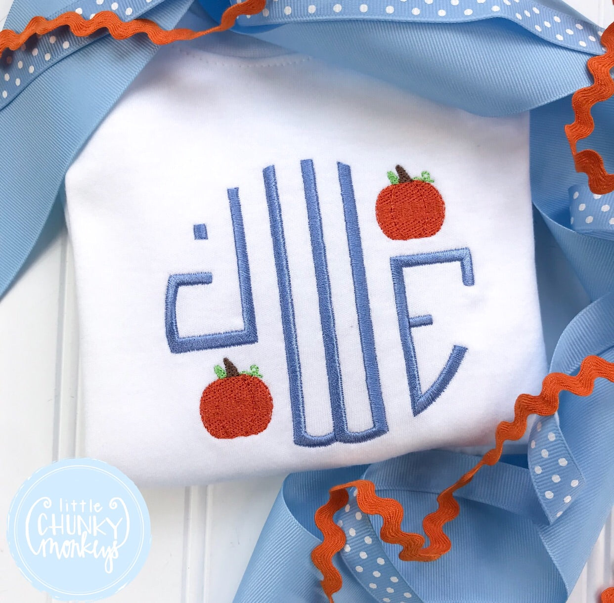 Boy Shirt - Circle Monogram with Mini Pumpkins