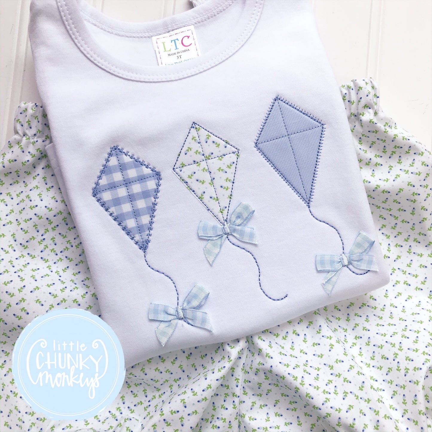 Girl Shirt - Kite Trio with Floral Bud