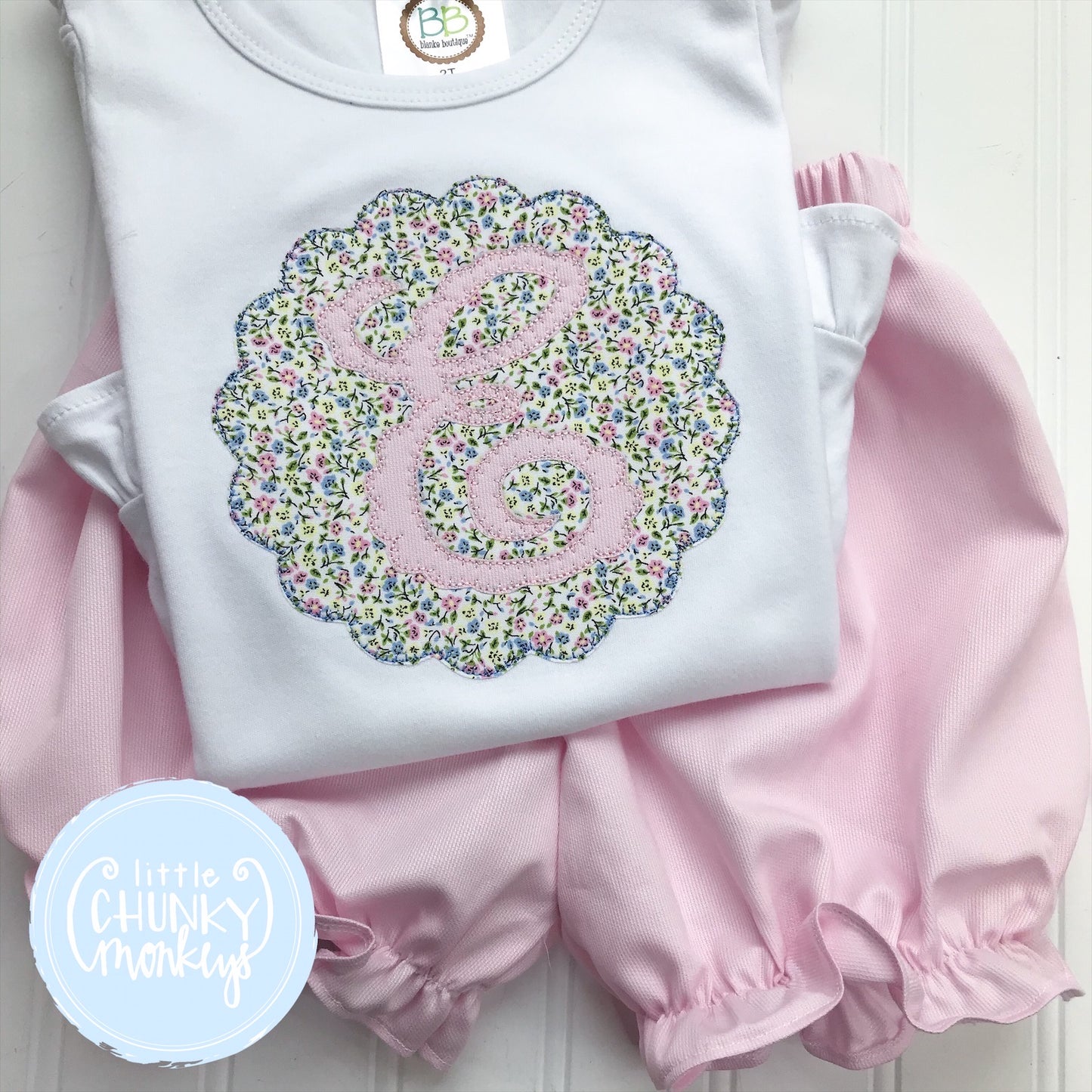 Girl Shirt - Applique Initial on White Shirt