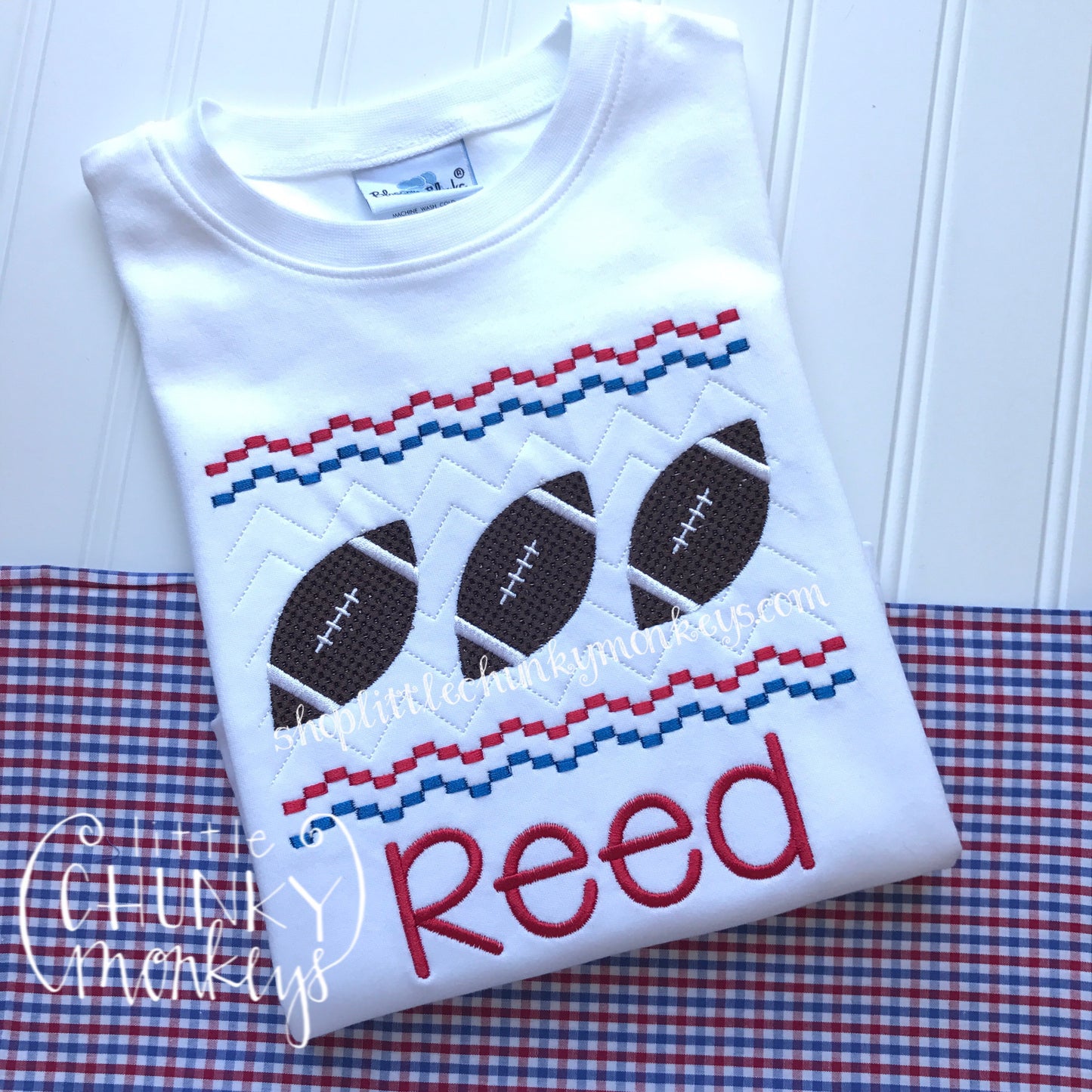 Boy Shirt - Faux Smock Football Tee - Royal & Red