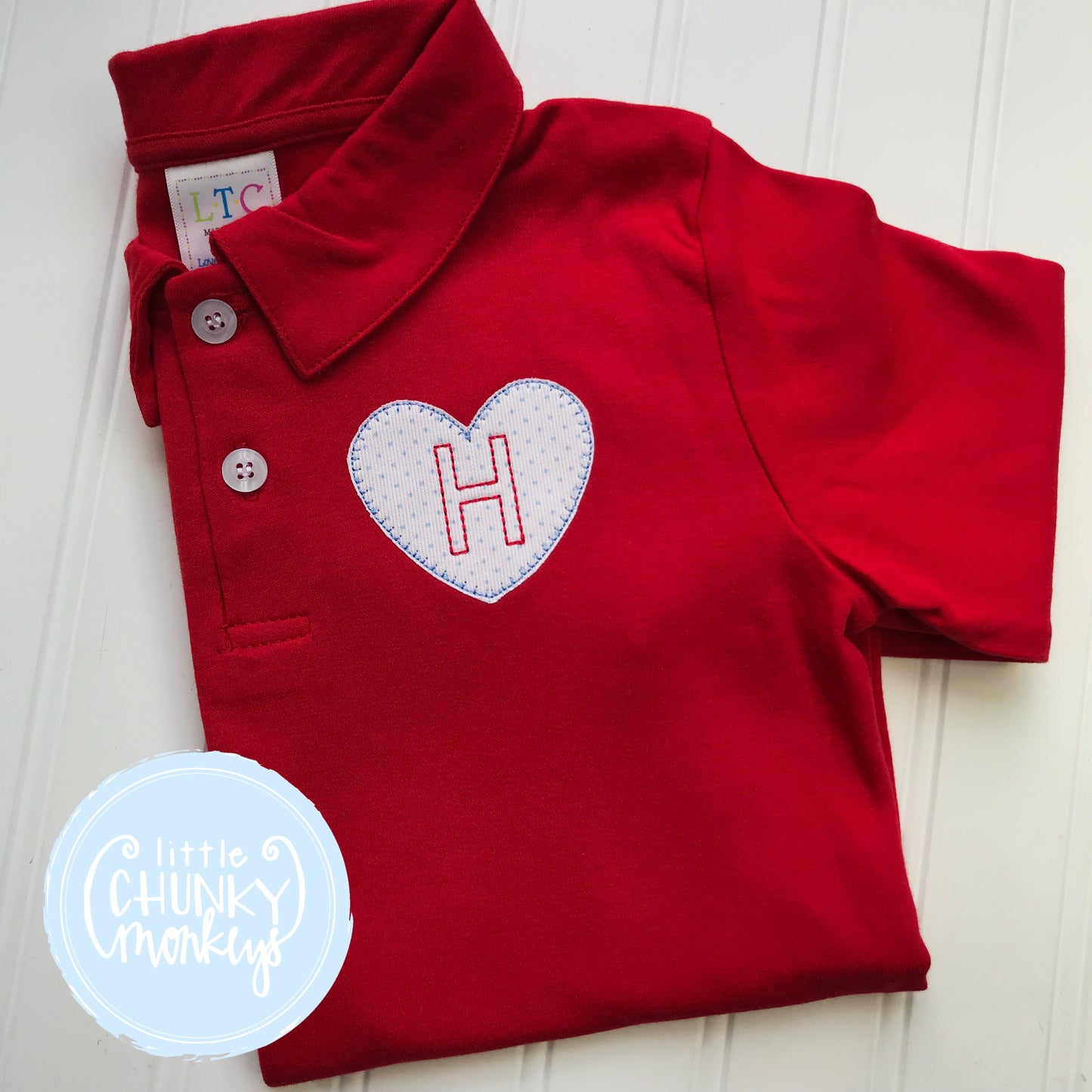 Boy Polo Shirt - Personalized Polo Shirt with Single Initial and Mini Heart Applique