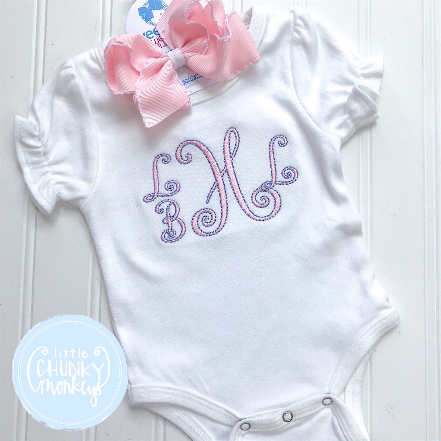 Girl Romper - White Bodysuit with Monogram
