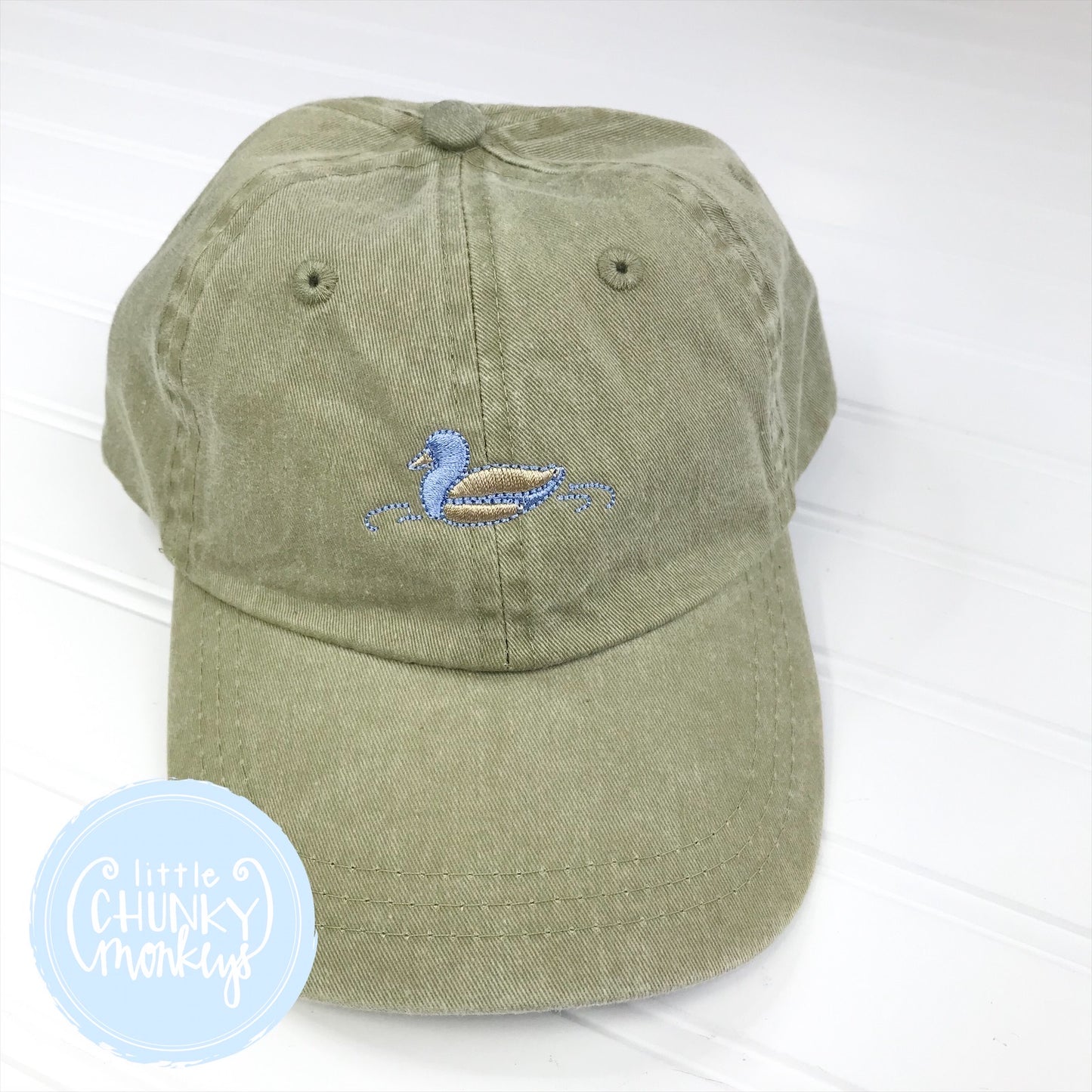 Toddler Kid Hat - Swimming Mallard Duck on Olive Hat