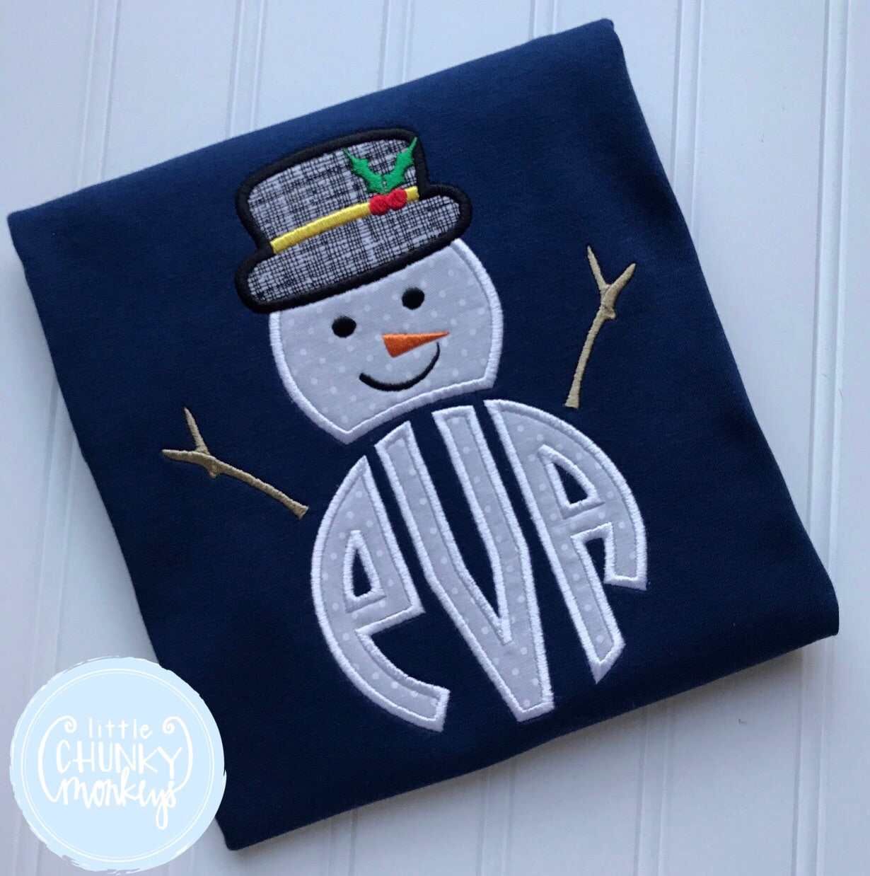 Boy Shirt - Personalized Snowman Applique on Navy Shirt