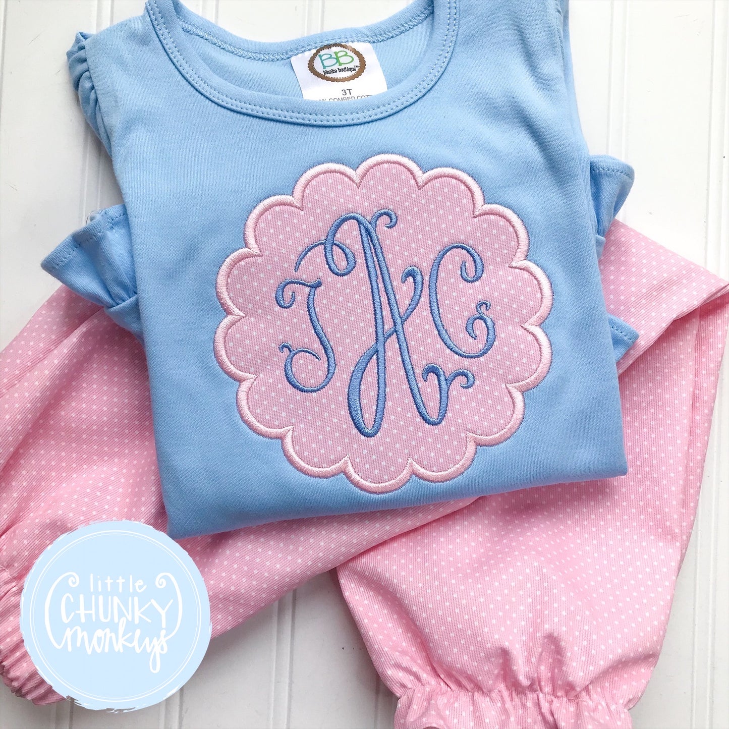 Girl Shirt - Monogram Applique on a Blue Shirt