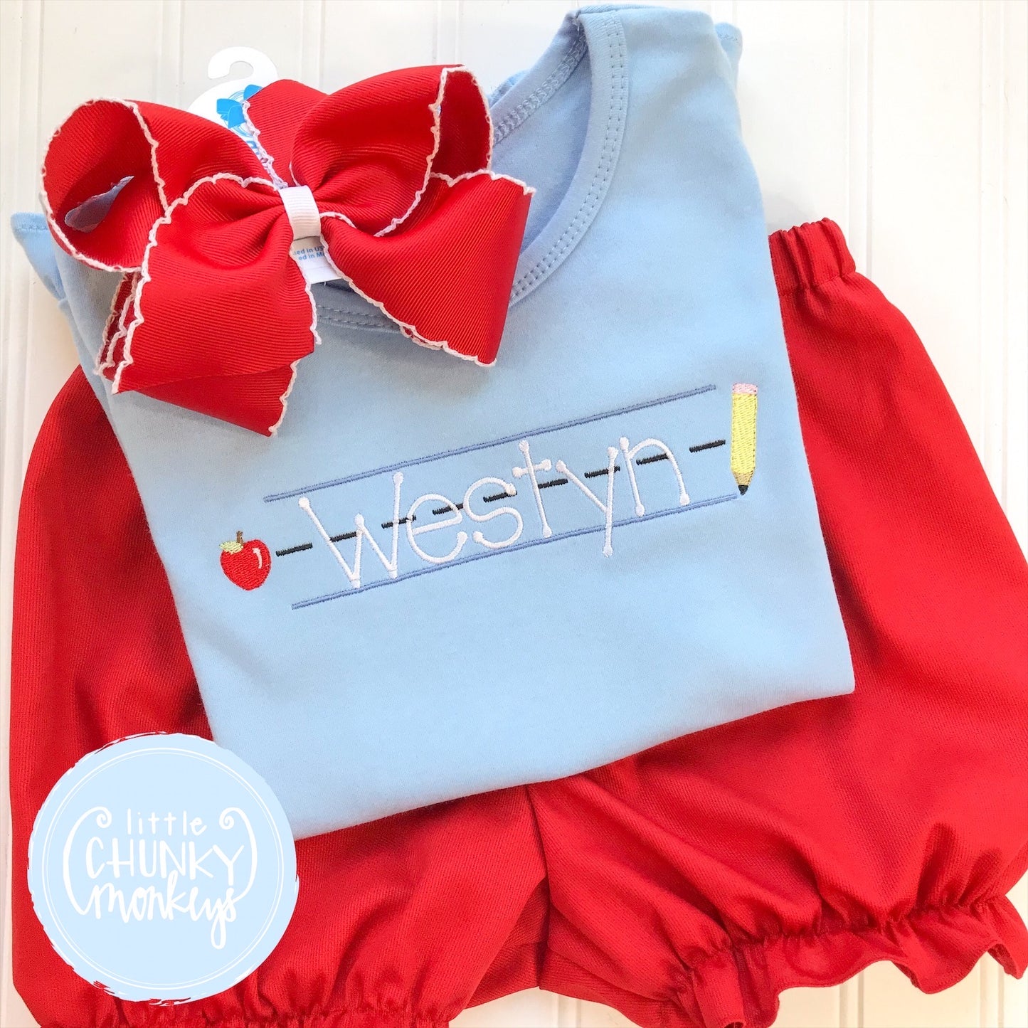 Girl Shirt - Embroidered Back to School on Light Blue Shirt