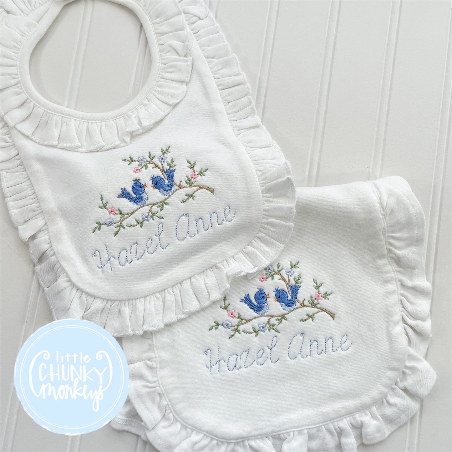 Blue Birds in a Tree Bib or Burp Cloth