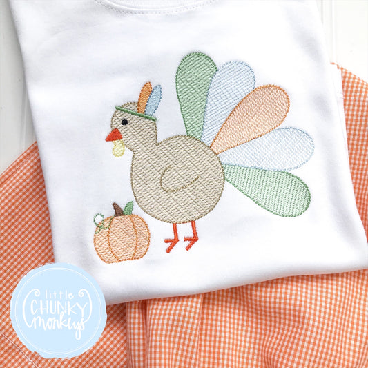 Boy Shirt- Stitched Pumpkin and Turkey + Personalization