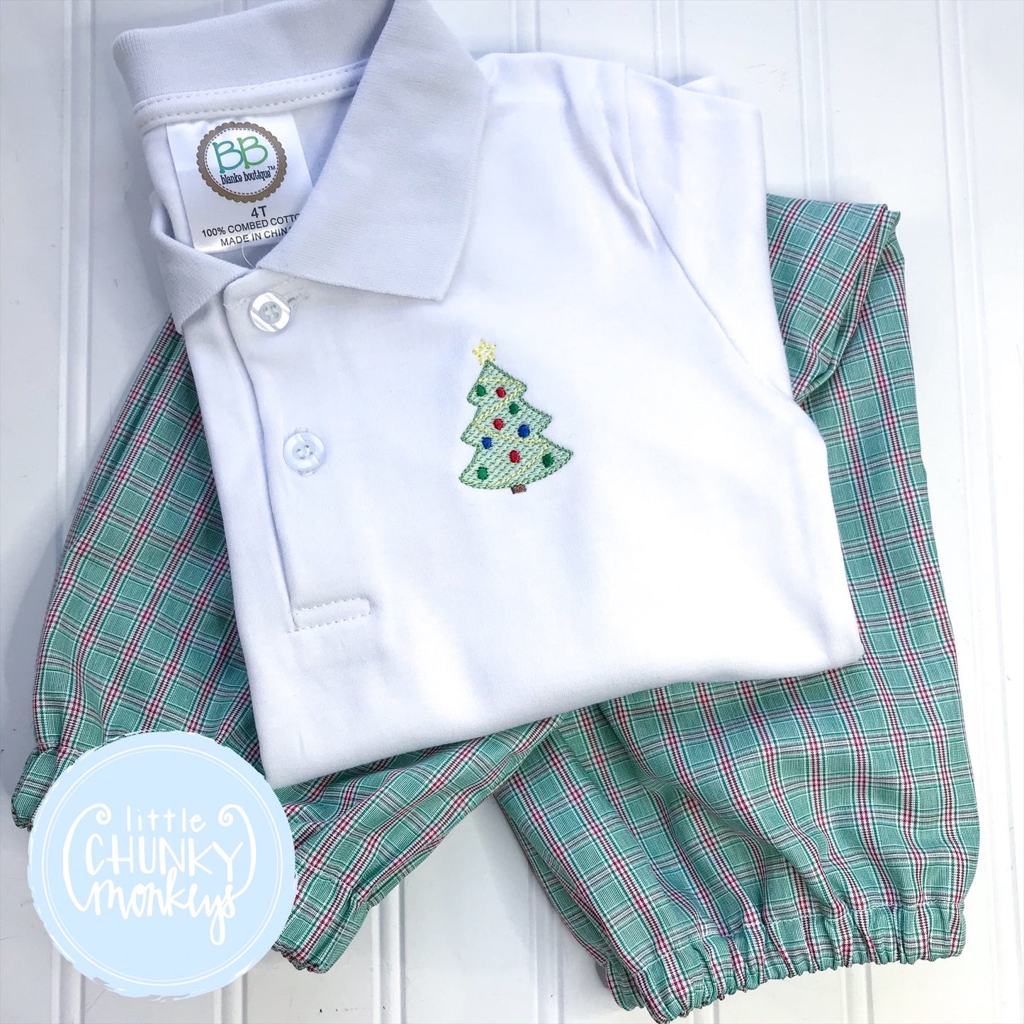 Boy Polo Shirt - Polo Shirt with Stitched Christmas Tree