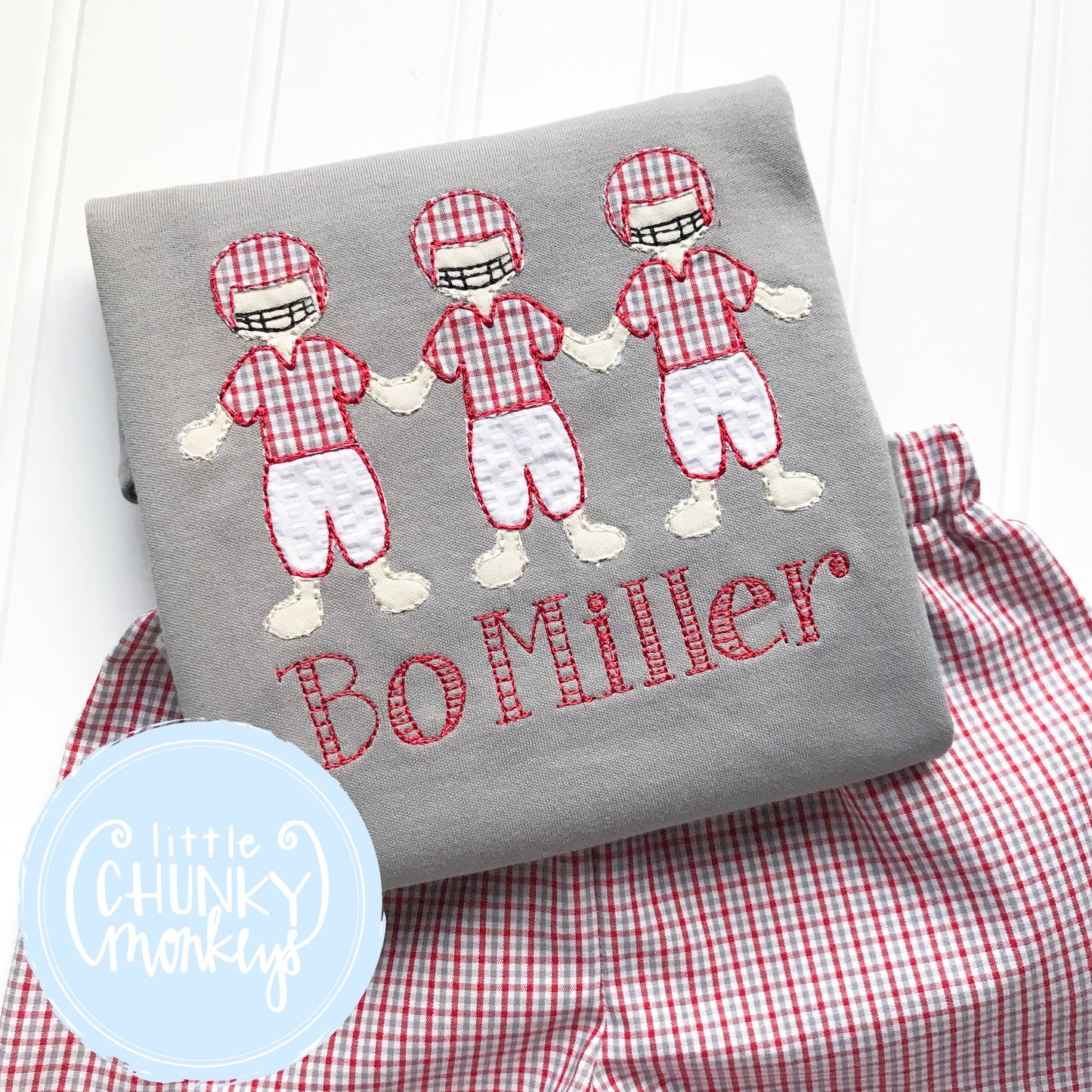 Boy Shirt - Boy Football Shirt - Football Player Trio on Grey Shirt