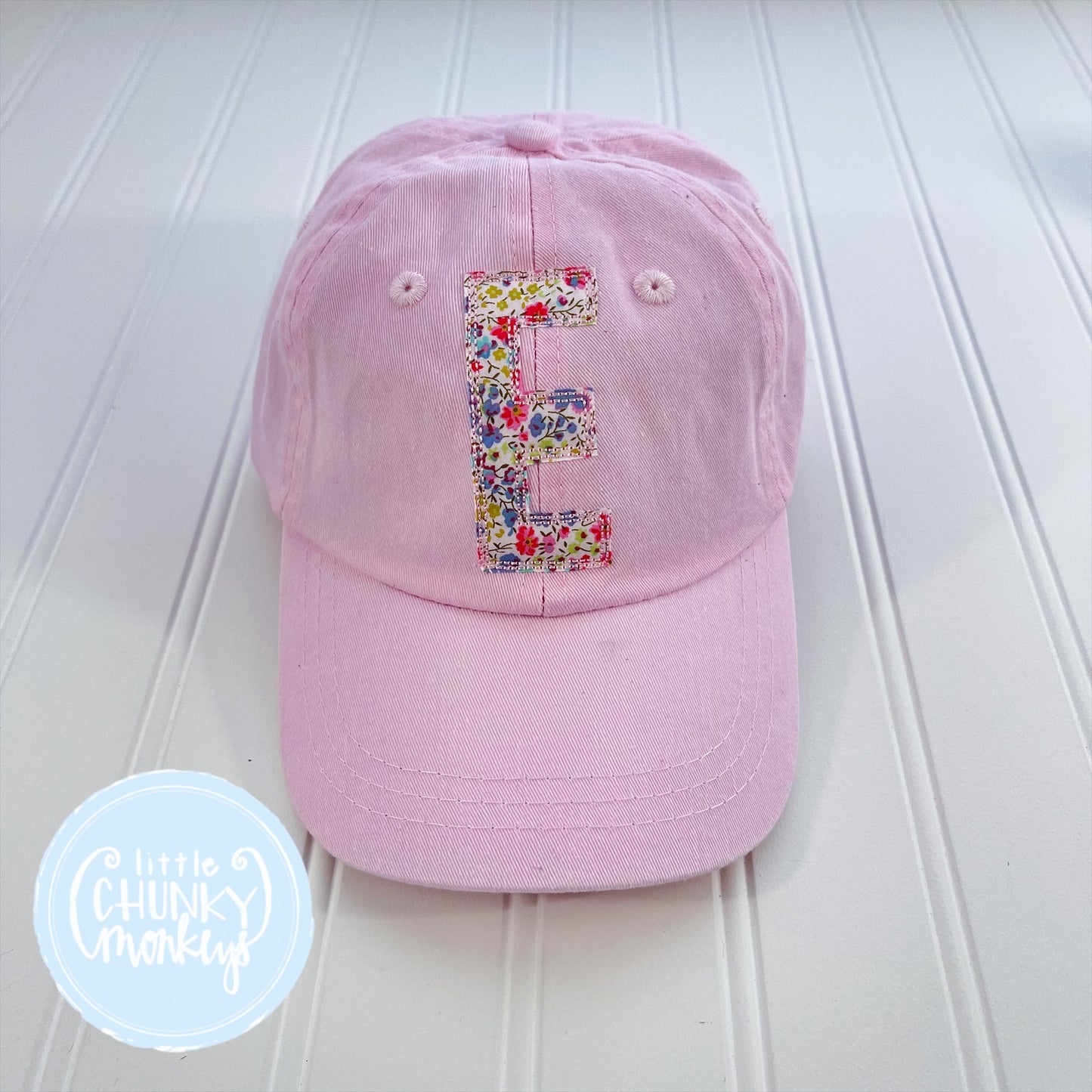 Toddler Kid Hat - Applique Initial on Light Pink Hat
