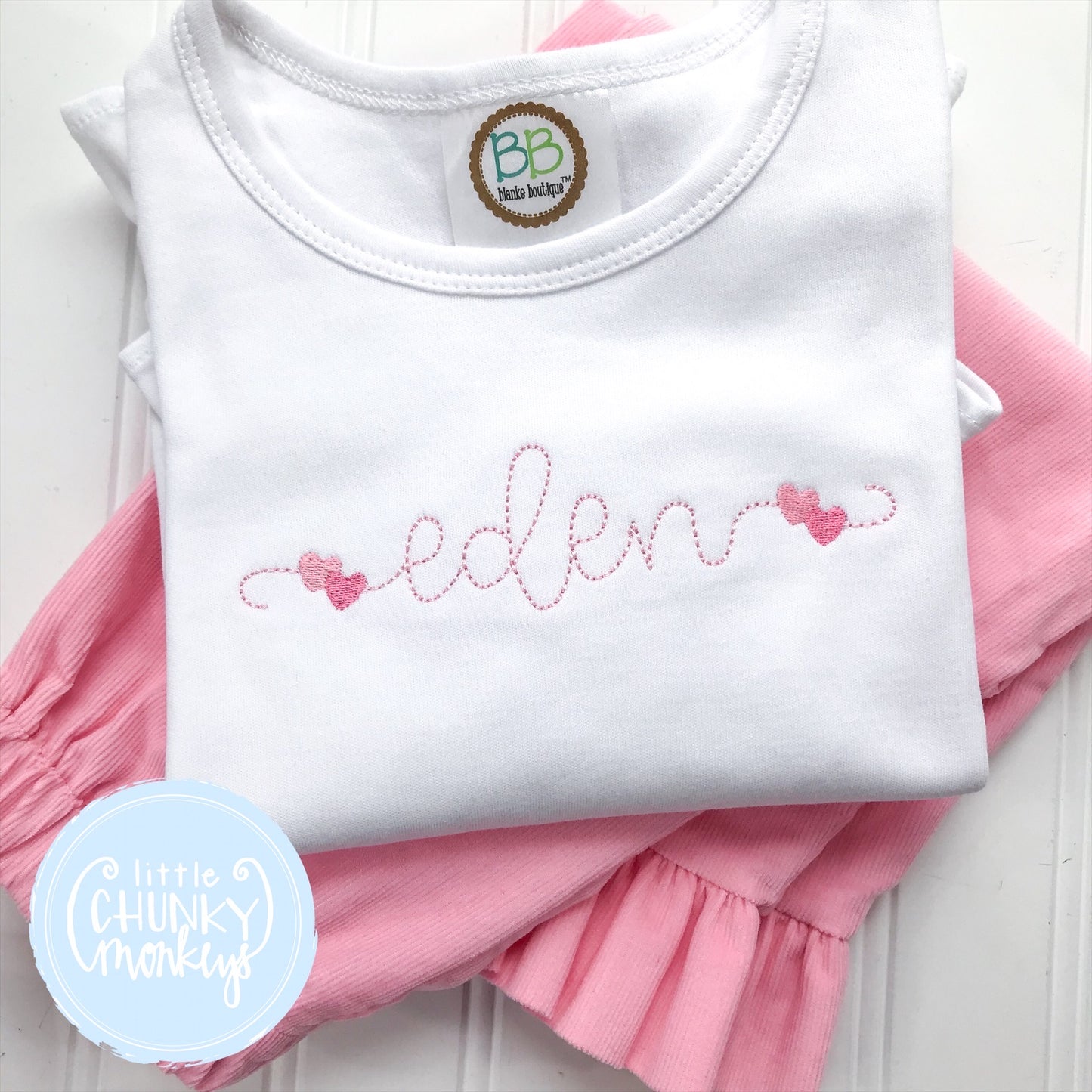 Girl Shirt- Valentine Shirt- Stitched name with hearts
