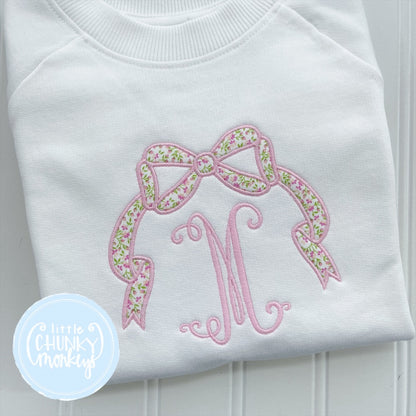 White Sweatshirt Bubble - Applique Bow and Initials