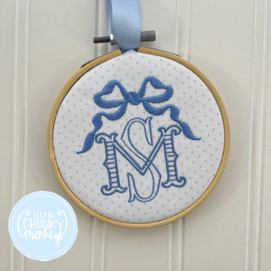 Heirloom Bow Initial Ornament - Blue