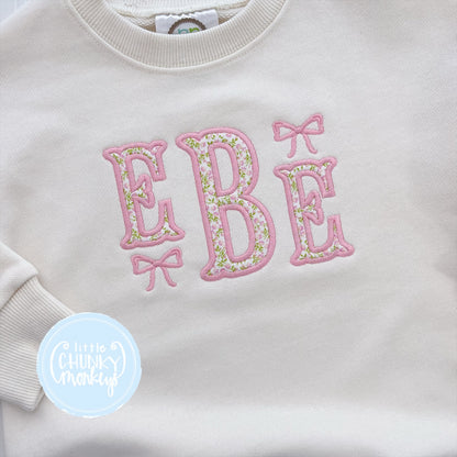 Cream Sweatshirt Bubble - Floral Applique Monogram with Bows