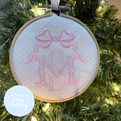 Heirloom Bow Initial Ornament - Pink