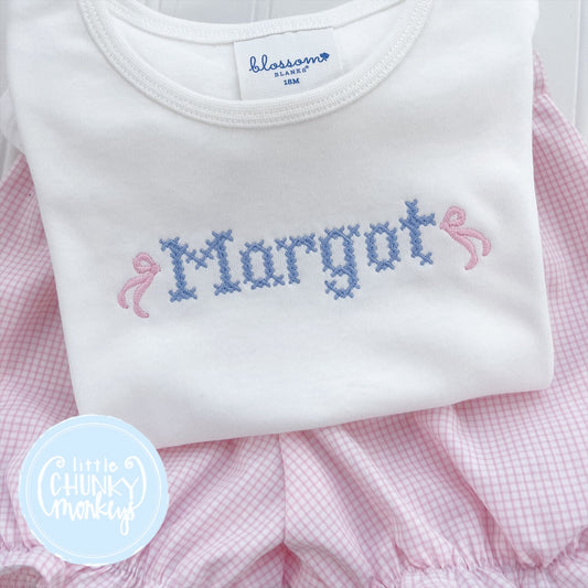 Girl Shirt - Cross Stitched Name with Bows