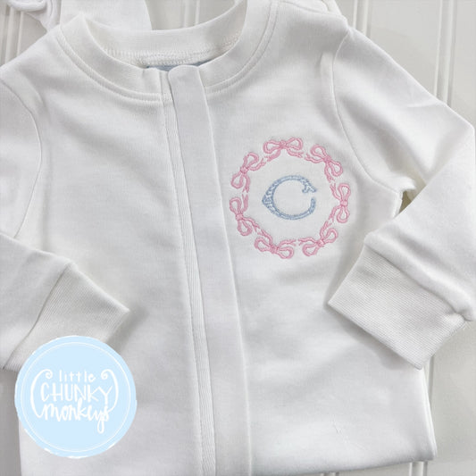 White Footed Romper - Bow Circle with Initial