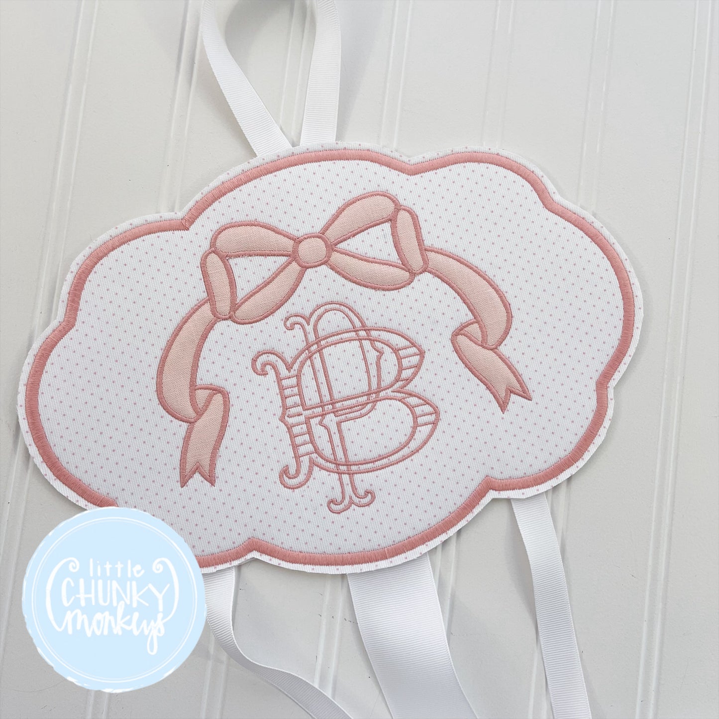 Hair Bow Holder - Applique Bow with Initial - Peachy Pink