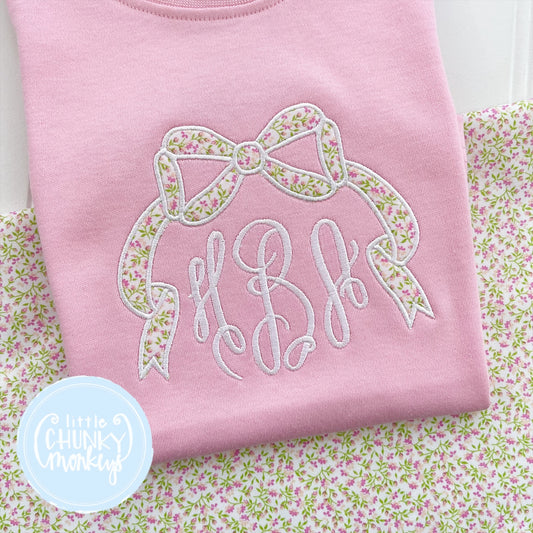 Girl Shirt - Floral Bow on Light Pink