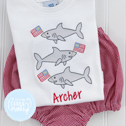 Boy Shirt -  Patriotic Shark Trio