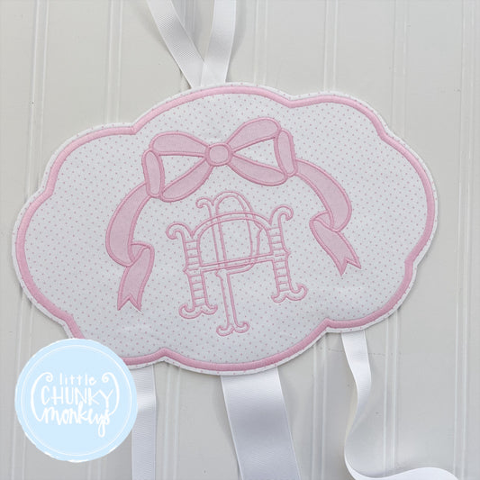 Hair Bow Holder - Applique Bow with Initial - Light Pink