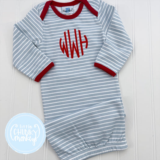 Blue Stripe Baby Gown with Monogram