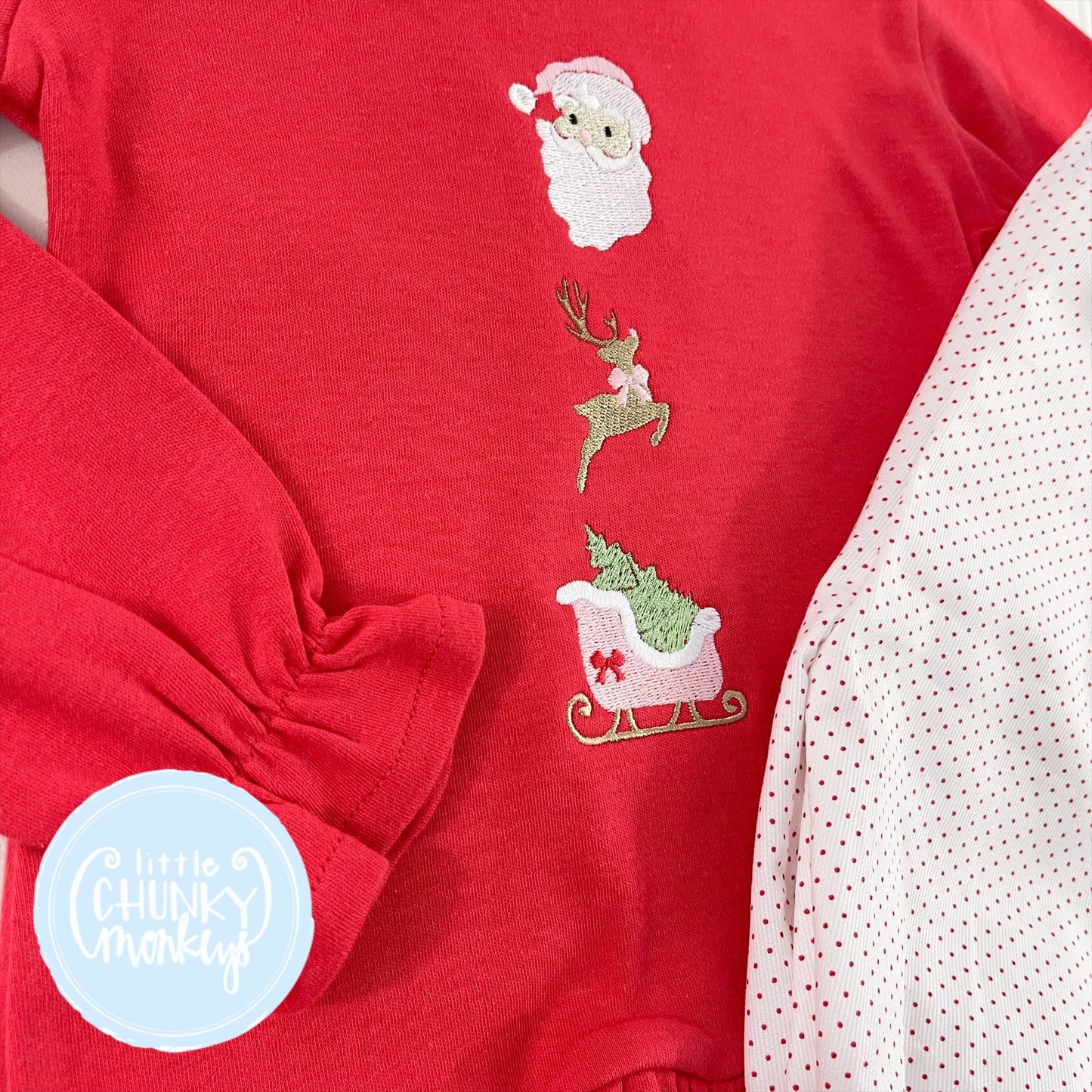 Girl Shirt - Santa, Rudolph, Sleigh Trio