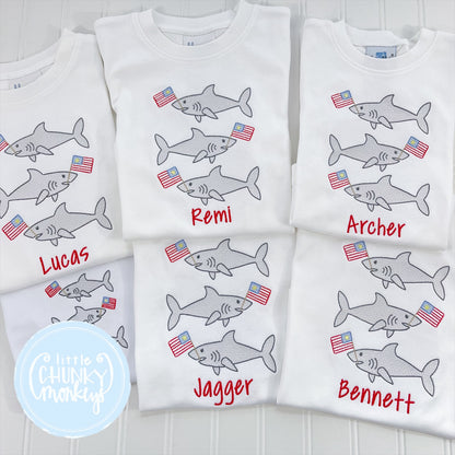 Boy Shirt -  Patriotic Shark Trio