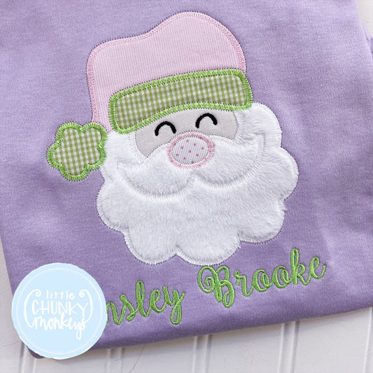 Girl Shirt - Santa Appliqué on Lilac