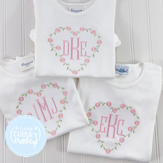 Girl Shirt- Valentine Shirt- Rose Heart with Single Initial