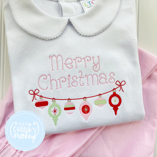 Girl Peter Pan Collard Shirt - Merry Christmas Ornaments