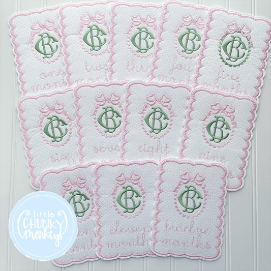 Custom Monthly Milestone Set - Scallop Bow Double Initial in Pink & Green