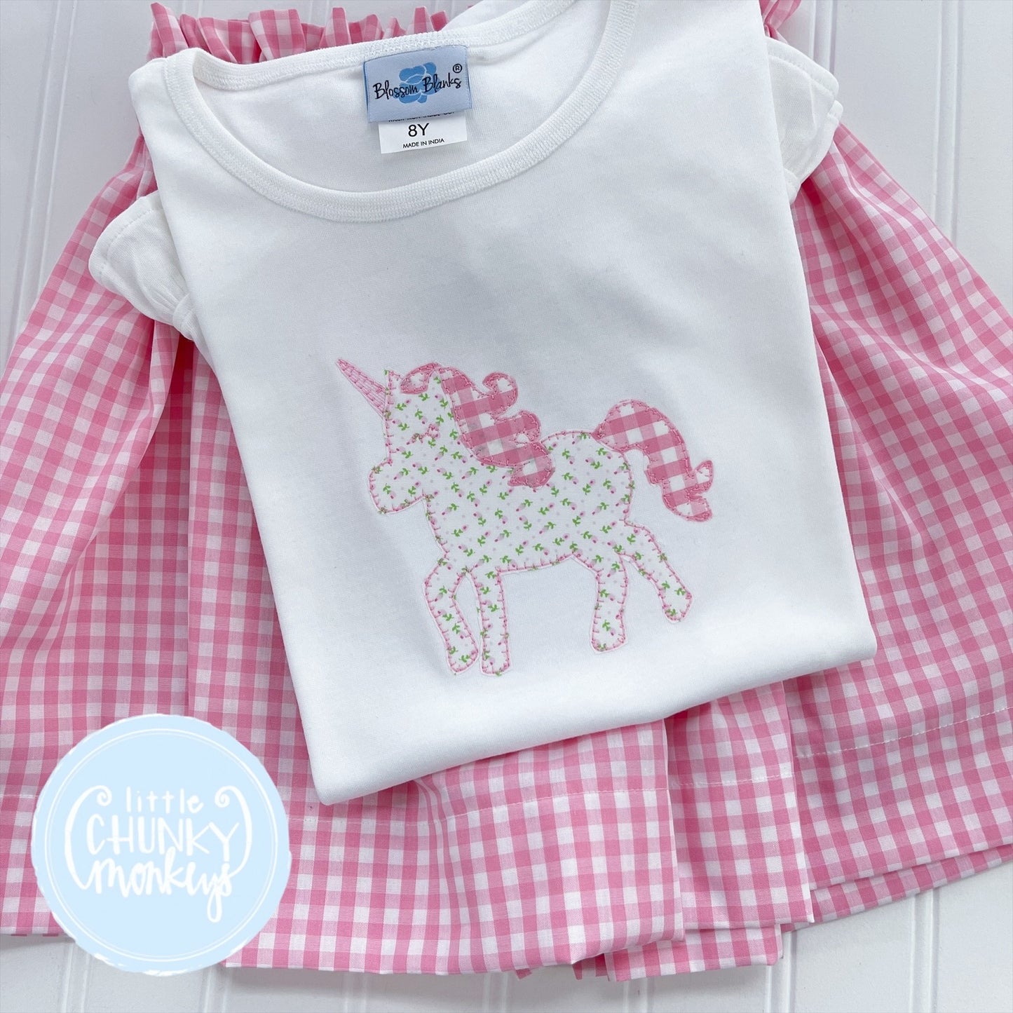Girl Shirt - Applique Unicorn with Gingham