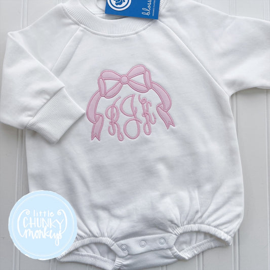 White Sweatshirt Bubble - Applique Bow and Initials