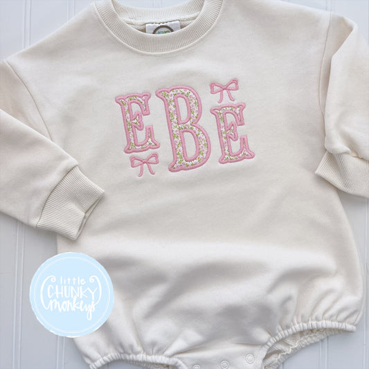 Cream Sweatshirt Bubble - Floral Applique Monogram with Bows