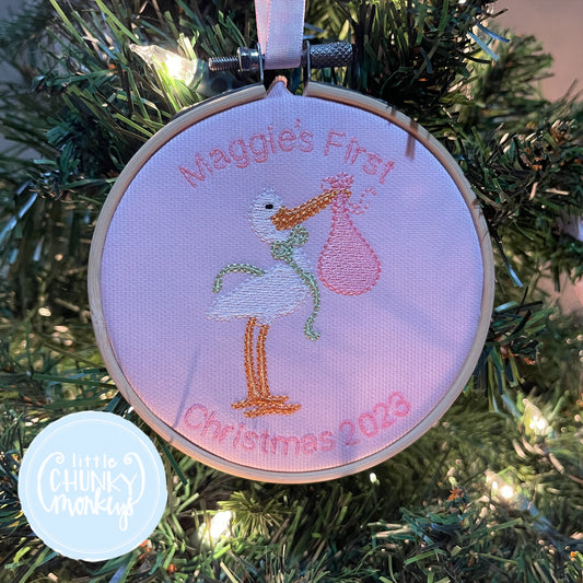 Stork First Christmas Ornament - Pink