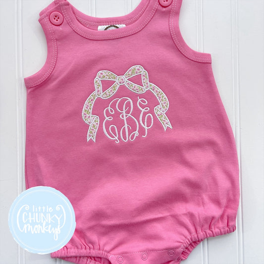 Girls Pink Sun Bubble - Applique Bow with Monogram