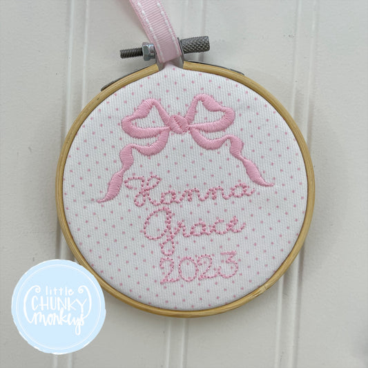 Heirloom Bow with Name Ornament - Pink