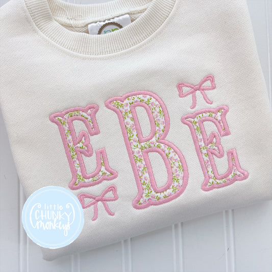 Cream Sweatshirt - Floral Applique Monogram with Bows