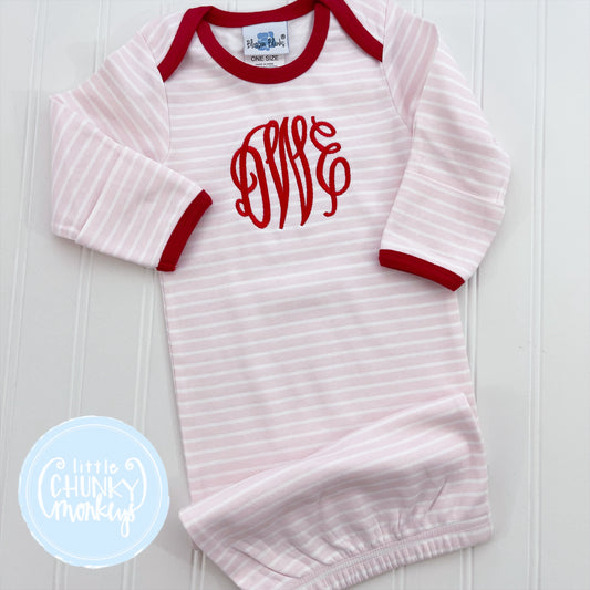 Pink Stripe Baby Gown with Monogram