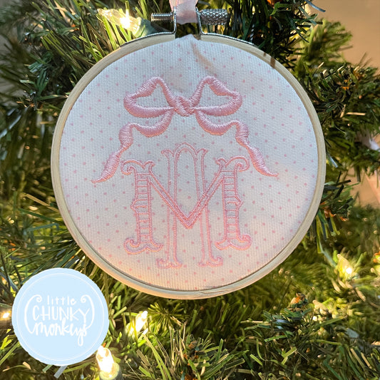 Heirloom Bow Initial Ornament - Pink