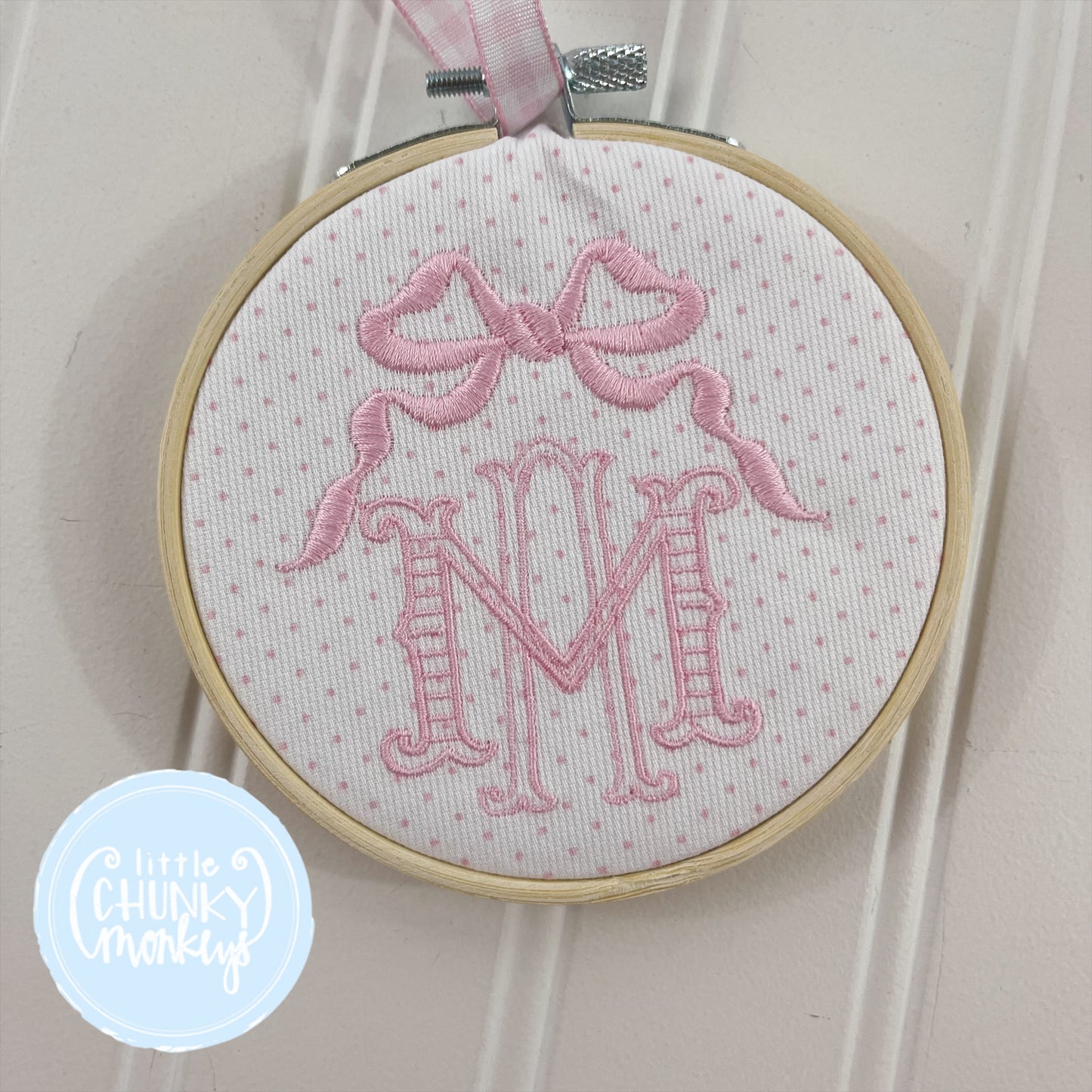 Heirloom Bow Initial Ornament - Pink
