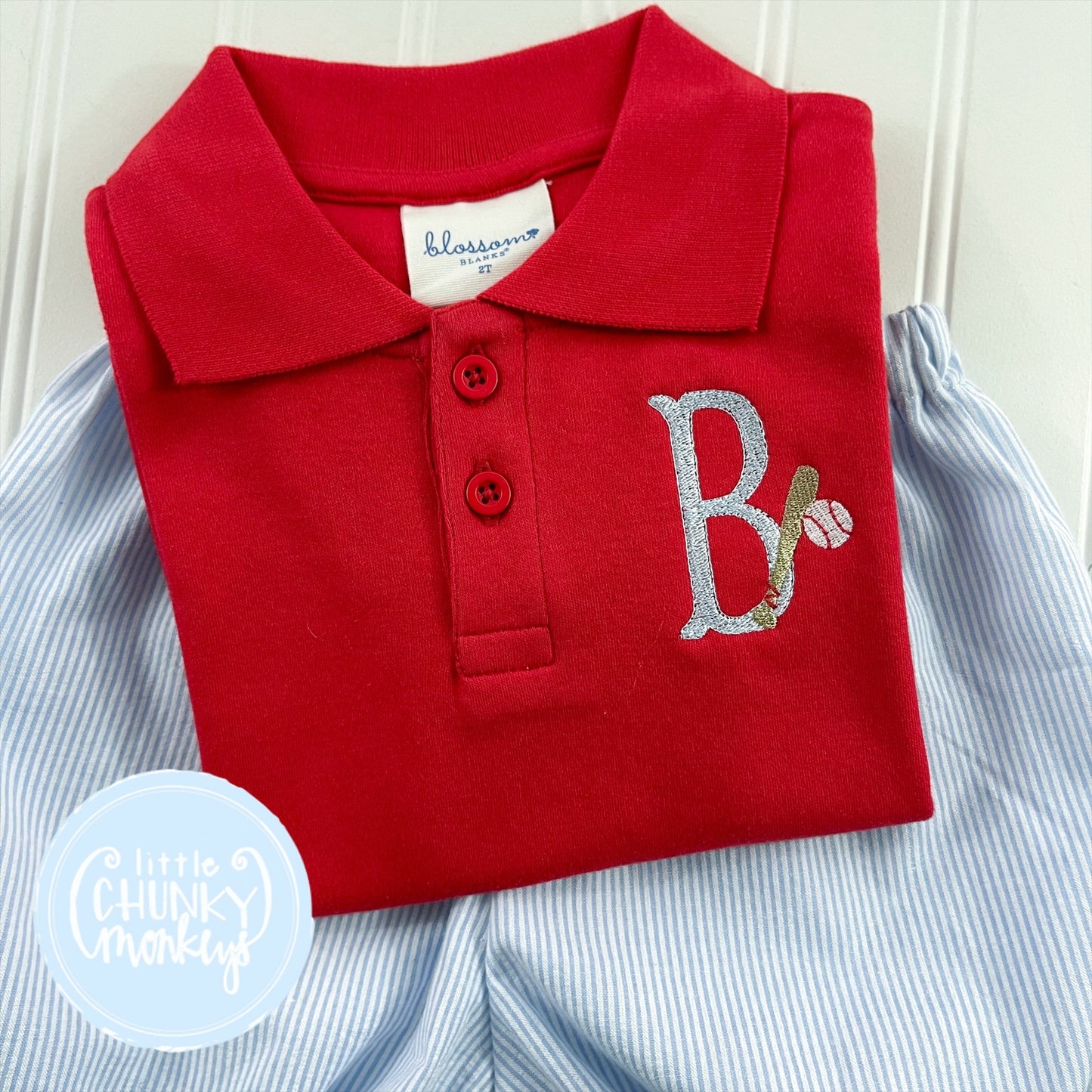 Boy Polo Shirt - Baseball Initial on Red
