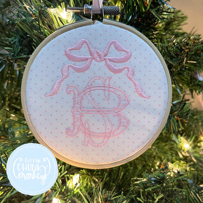 Heirloom Bow Initial Ornament - Pink