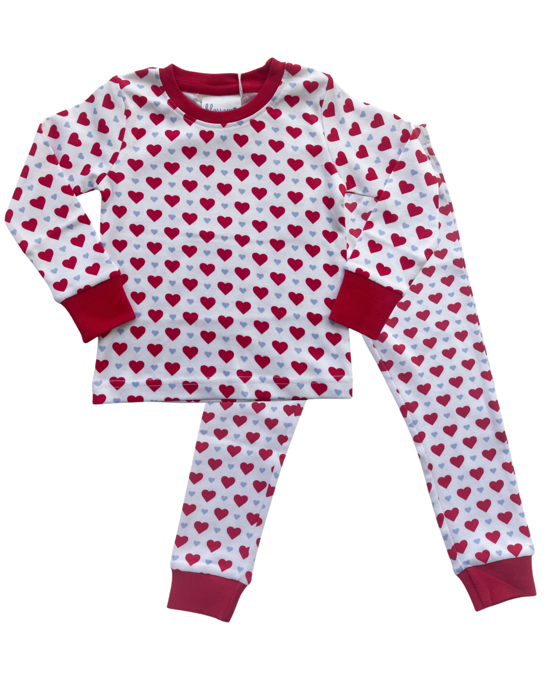 Valentine Organic Cotton Fitted Children's Pajama Set - Blue and Red Hearts
